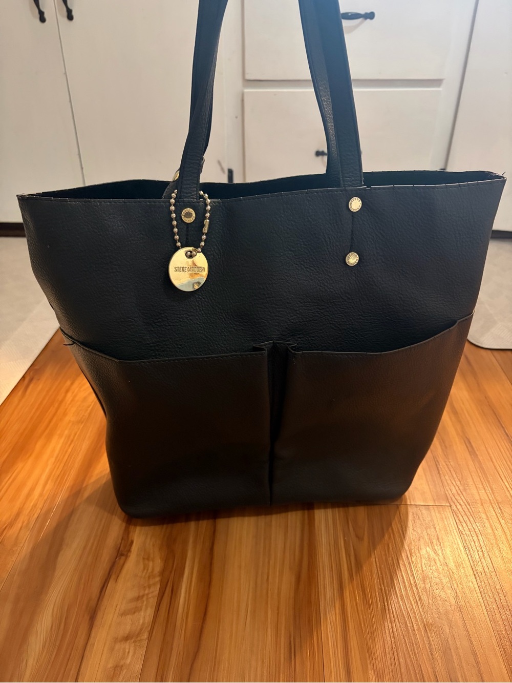 Steve Madden Black Tote with Gold-Tone Charm